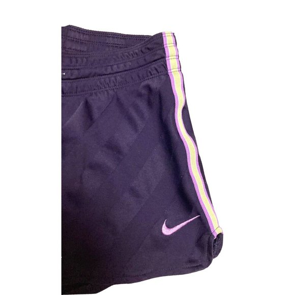 Nike Dri Fit Purple Athletic Shorts Women' Small Chartreuse & Lilac Side Stripes - Picture 4 of 5